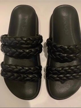 Limelight Black Braided Double-Strap Slide Sandals